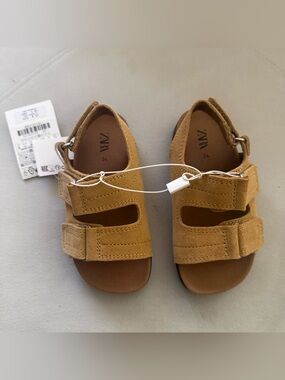 ZARA Kids Tan Suede Double-Strap Sandals